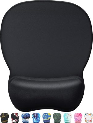 MROCO Ergonomic Mouse Pad with Gel Wrist Rest, Comfortable Mousepad with Smooth Wrist Support Surface and Non-Slip PU Base for Pain Relief, Computer, Laptop, Office & Home, 9.4 x 8.1 in, Black Color